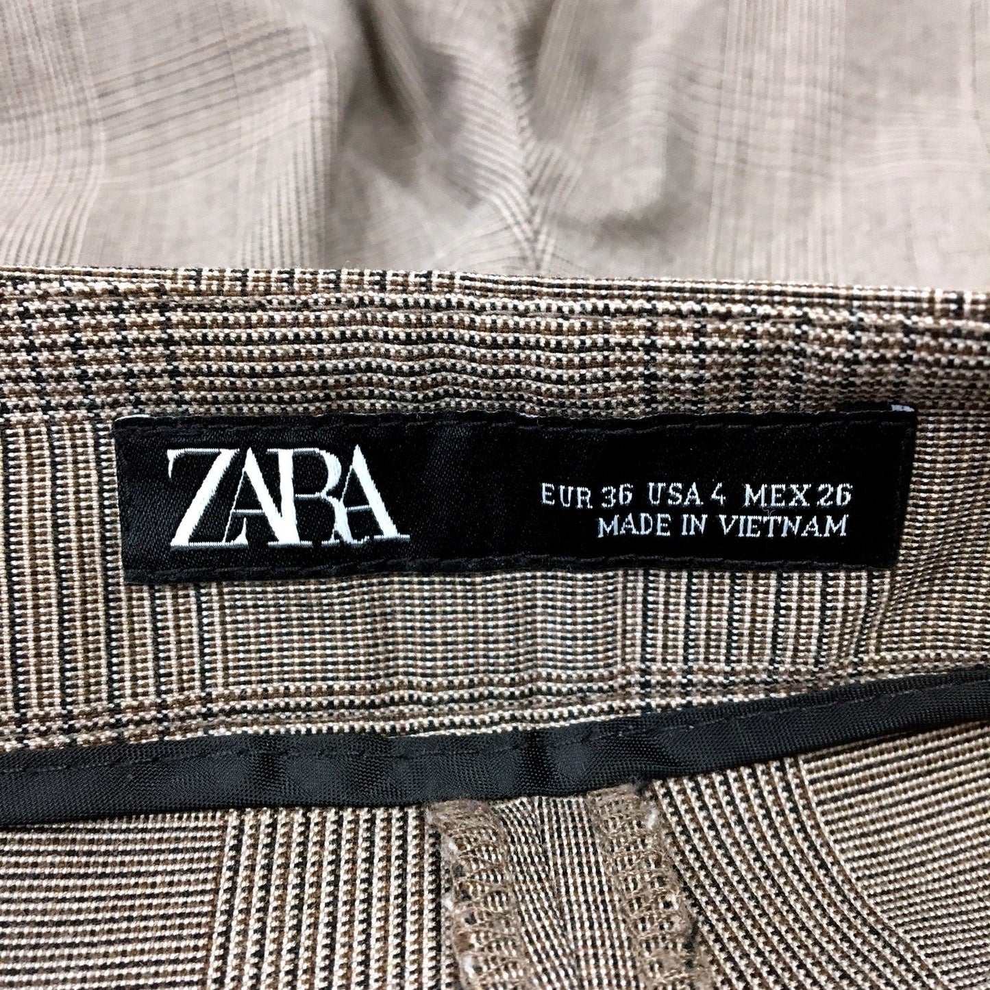 Zara Womens Pleated Brown Plaid Dress Pants Size 8 NEW