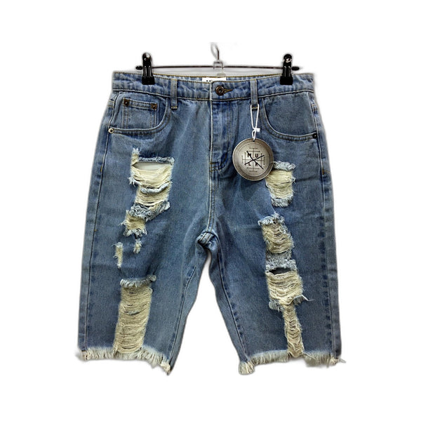 MULR Mens Distressed Denim Shorts Distressed Light Blue Denim Shorts, Size S NEW
