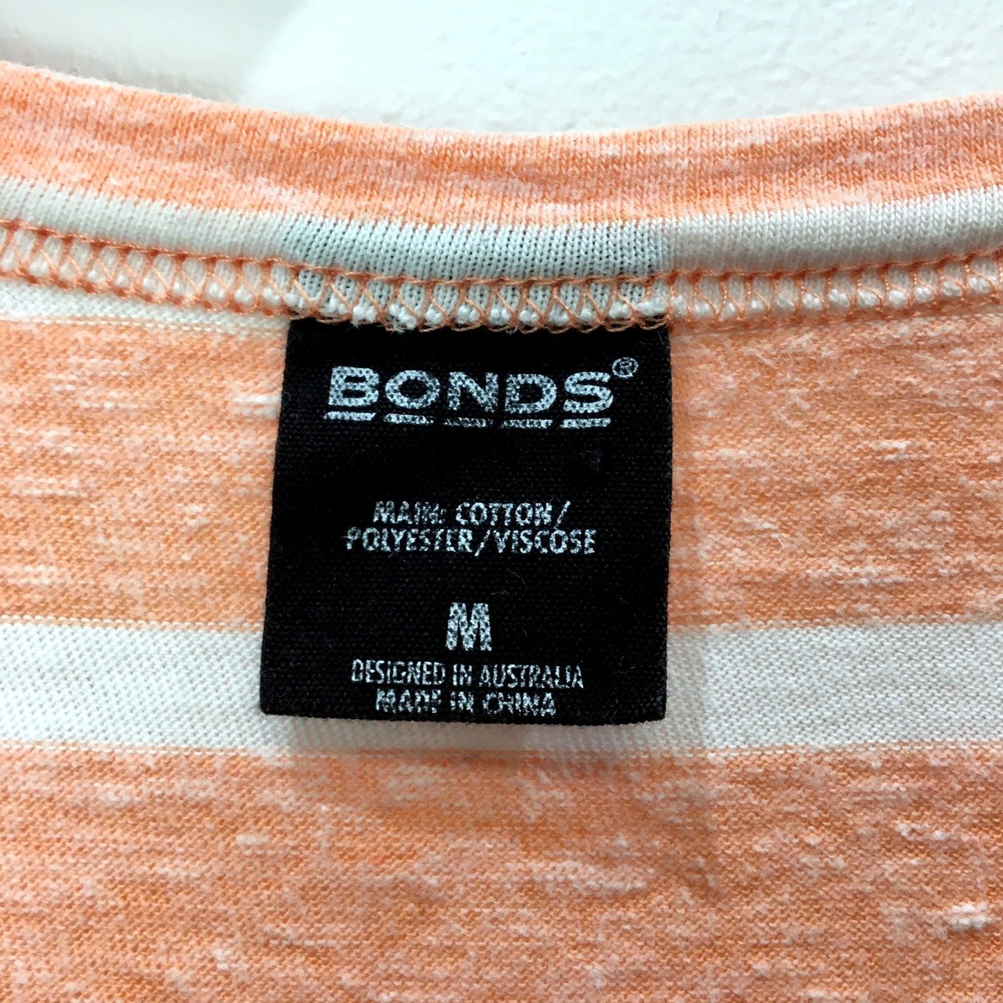 Bonds Womens Striped T-Shirt Orange White Comfortable Cotton Blend Size M