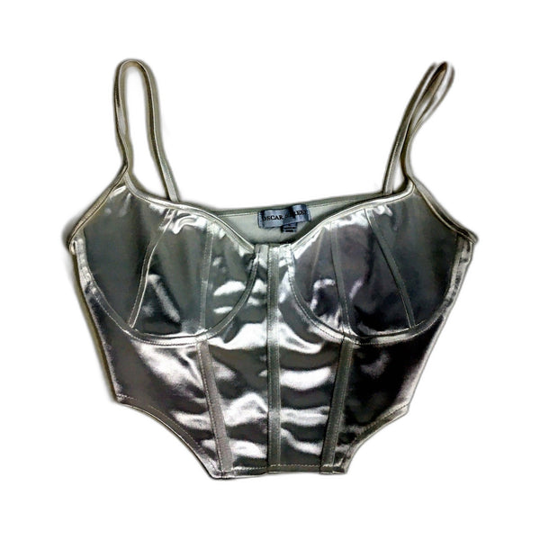 Oscar Street Womens Metallic Silver Crop Top Comfortable Soft Intimate Size L