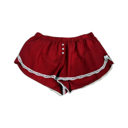Cotton On Womens Sleep Shorts with Lace Trim in Comfortable Red, Size Small NEW