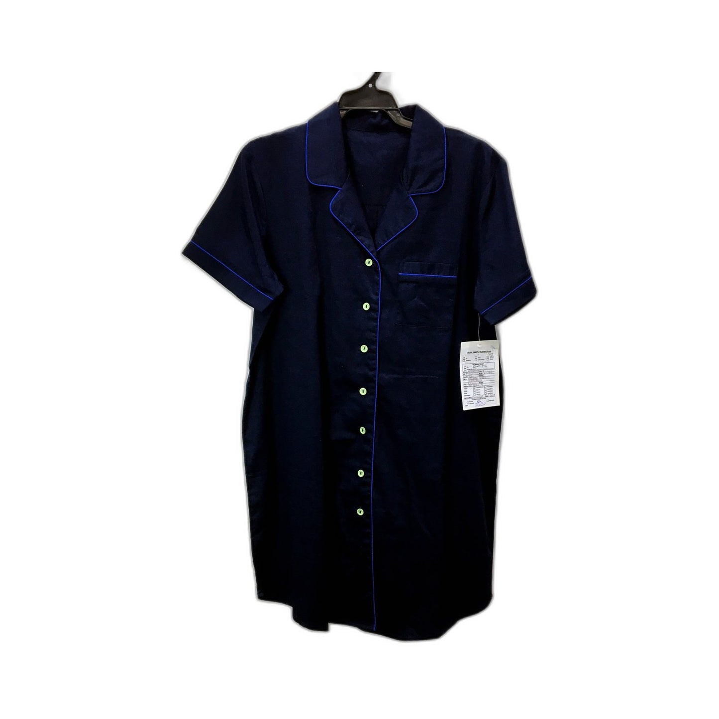 Myers Womens Pajama Long Shirt Navy Blue Contrast Piping Sleepwear Size S NEW