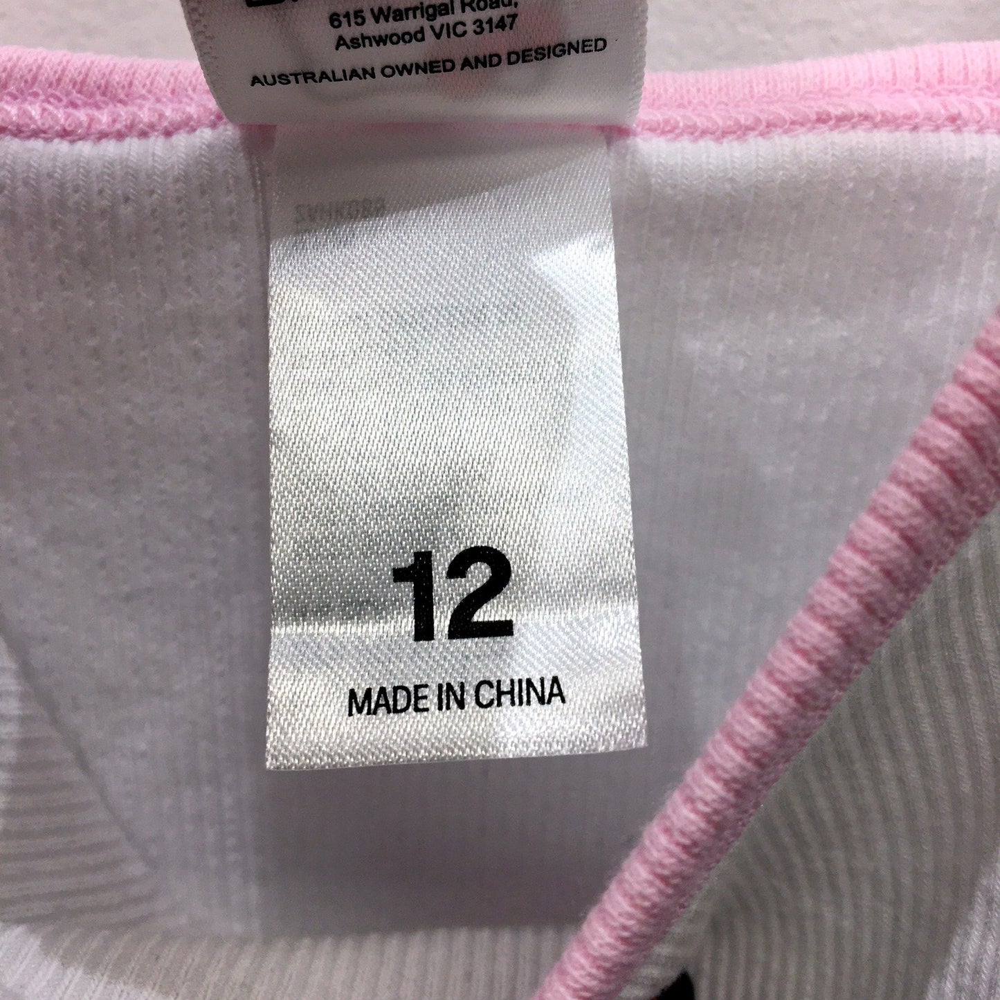 Hello Kitty Womens Singlet/Tank Top White with Pink Trim Cotton Blend Size 12