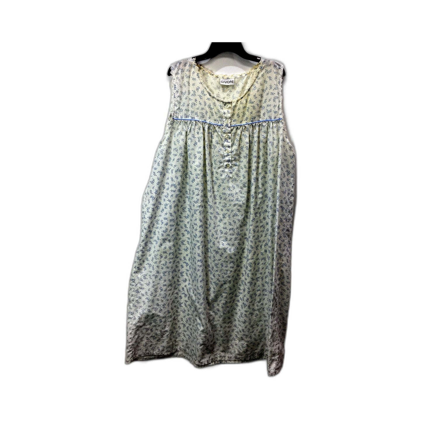 Givoni Womens Floral Print Nightie Button Front Cotton Dress White Size L