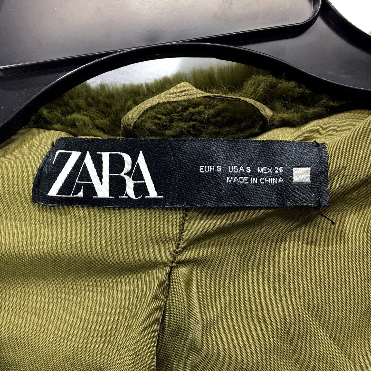 Zara Womens Faux Fur Jacket Faux Fur Hooded Jacket in Olive Green, Small Size