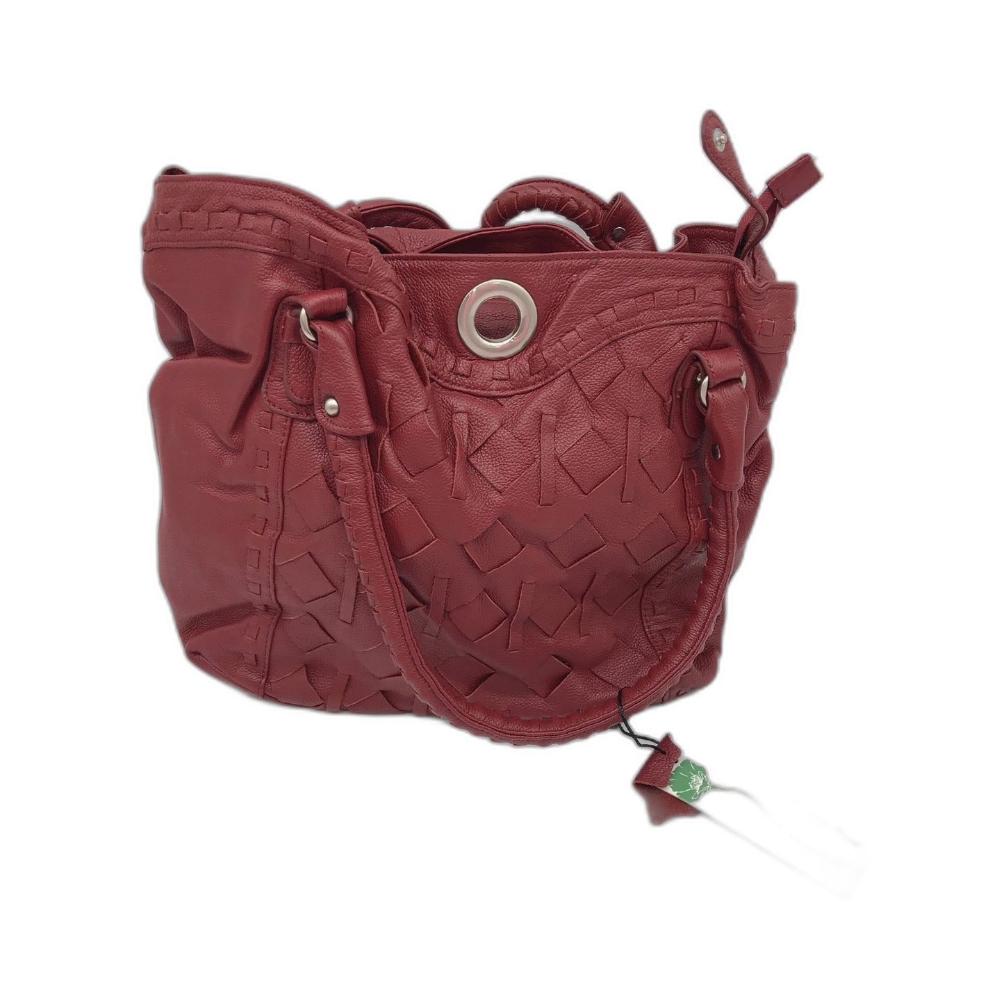 Poppy Green Genuine Leather Handbag Red Quilted Patchwork NEW