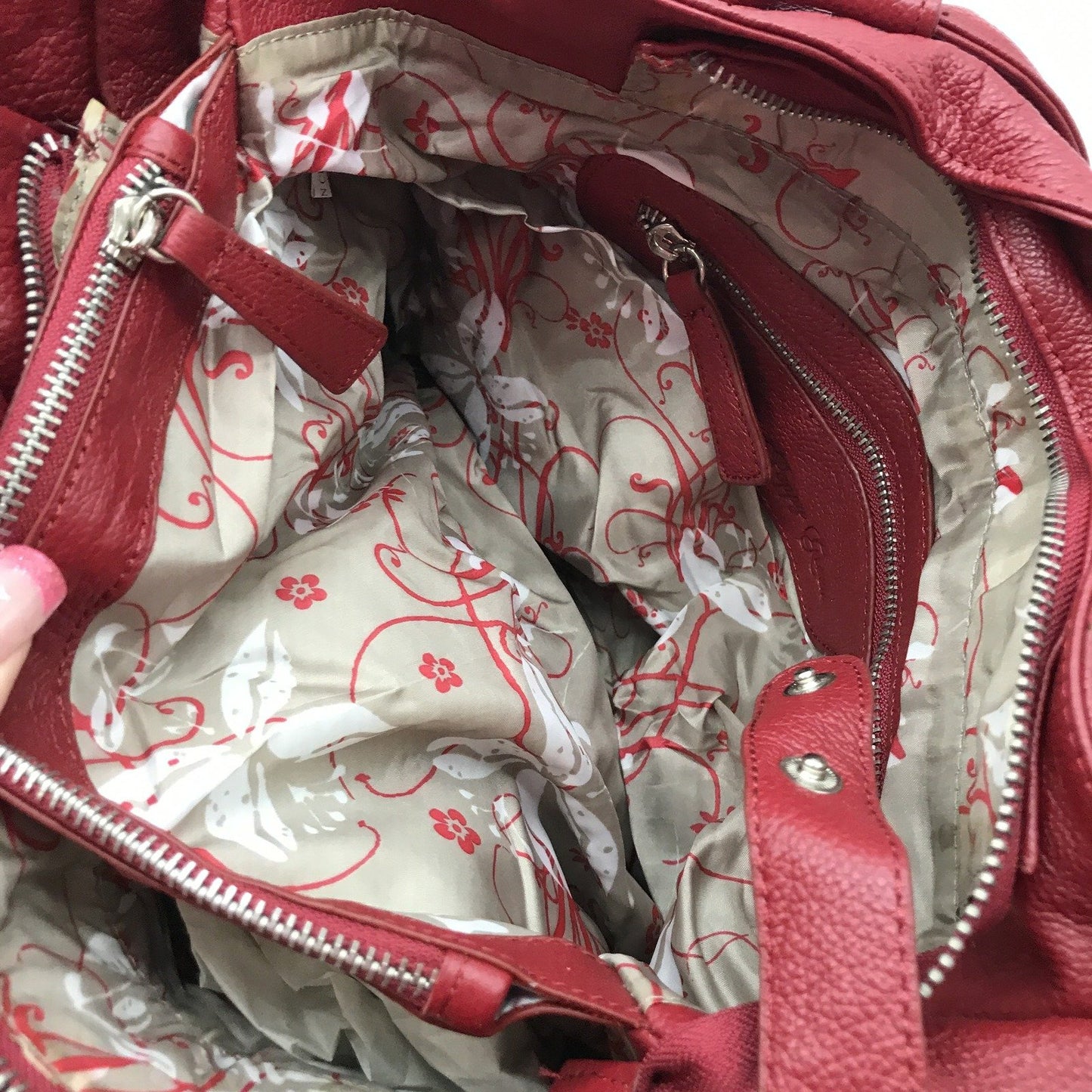 Poppy Green Genuine Leather Handbag Red Quilted Patchwork NEW