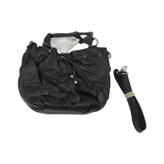 Poppy Green Leather Hobo Bag Black Drawstring Tote Womens Handbag NEW