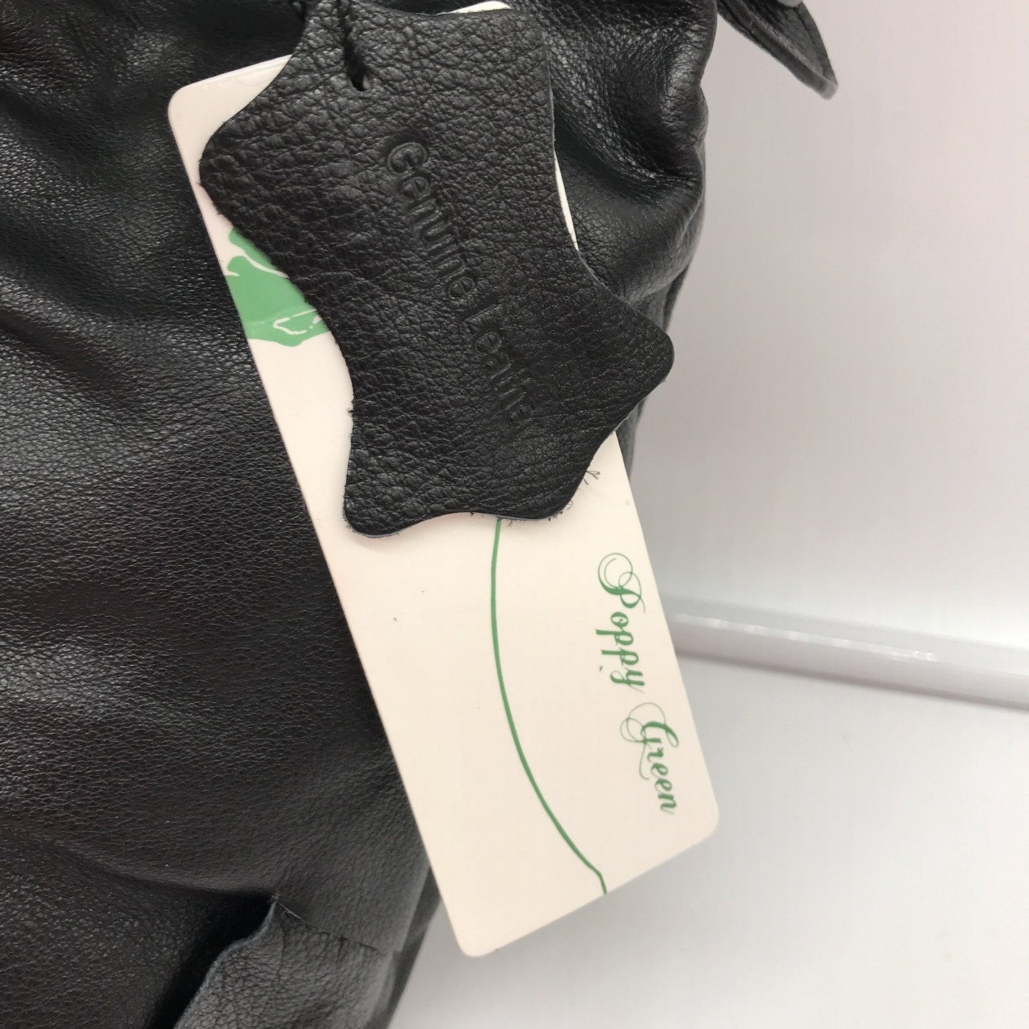 Poppy Green Leather Hobo Bag Black Drawstring Tote Womens Handbag NEW
