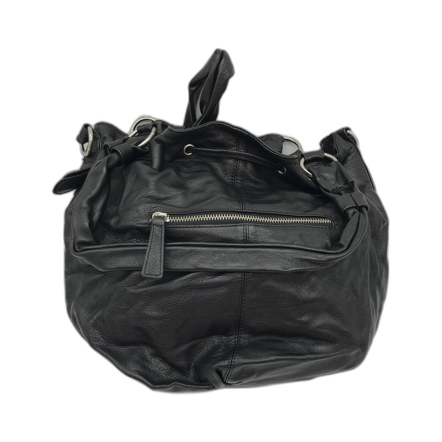 Poppy Green Leather Hobo Bag Black Drawstring Tote Womens Handbag NEW