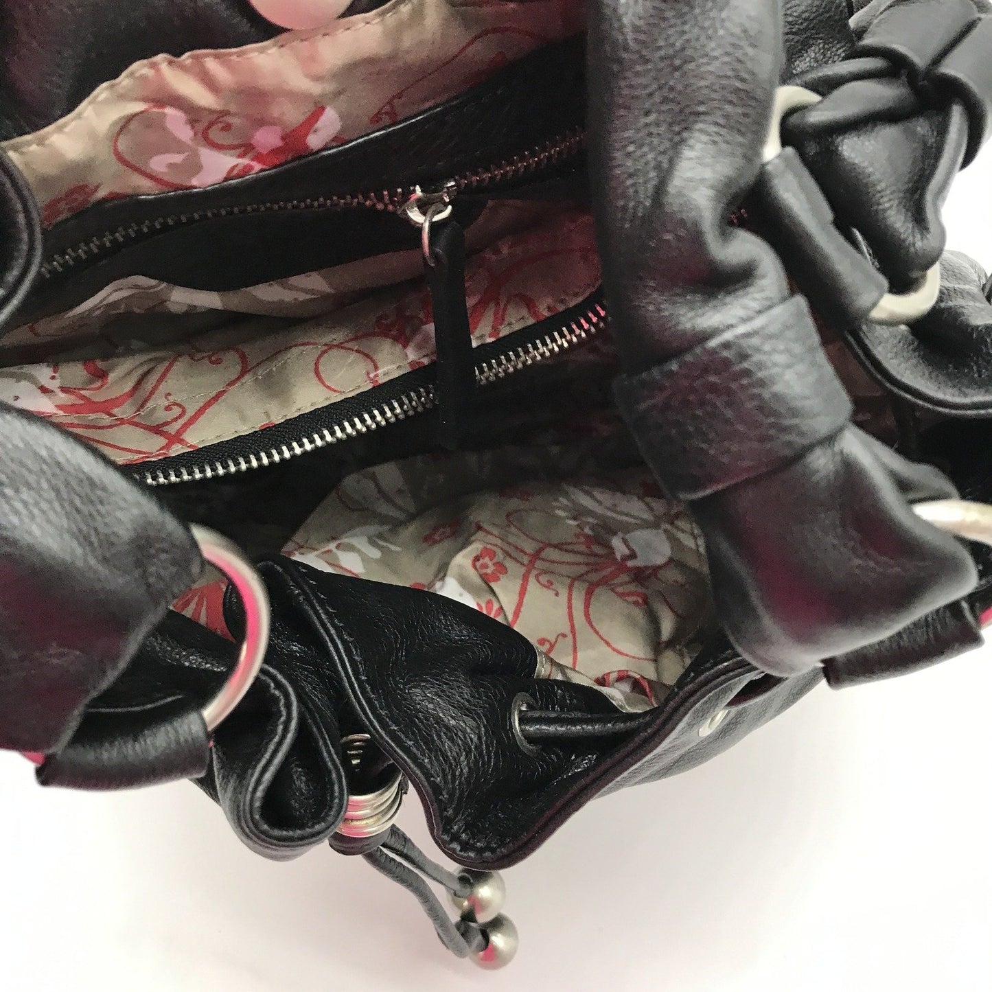 Poppy Green Leather Hobo Bag Black Drawstring Tote Womens Handbag NEW