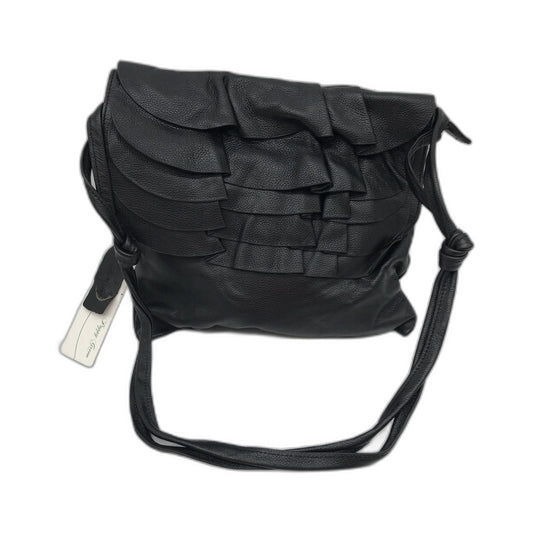 Poppy Green Pleated Leather Crossbody Bag Ruffle Handbag Black NEW