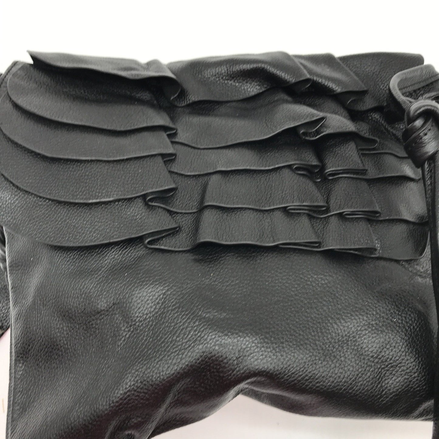 Poppy Green Pleated Leather Crossbody Bag Ruffle Handbag Black NEW