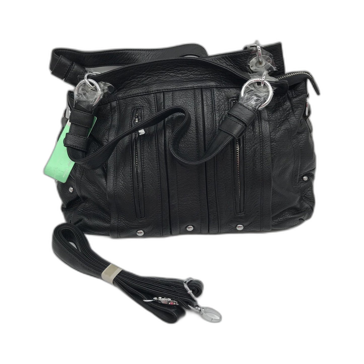 Poppy Green Leather Handbag Tote Bag Shoulder Unisex Black Purse NEW