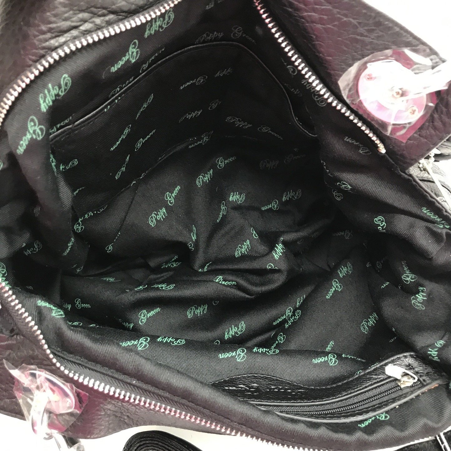 Poppy Green Leather Handbag Tote Bag Shoulder Unisex Black Purse NEW