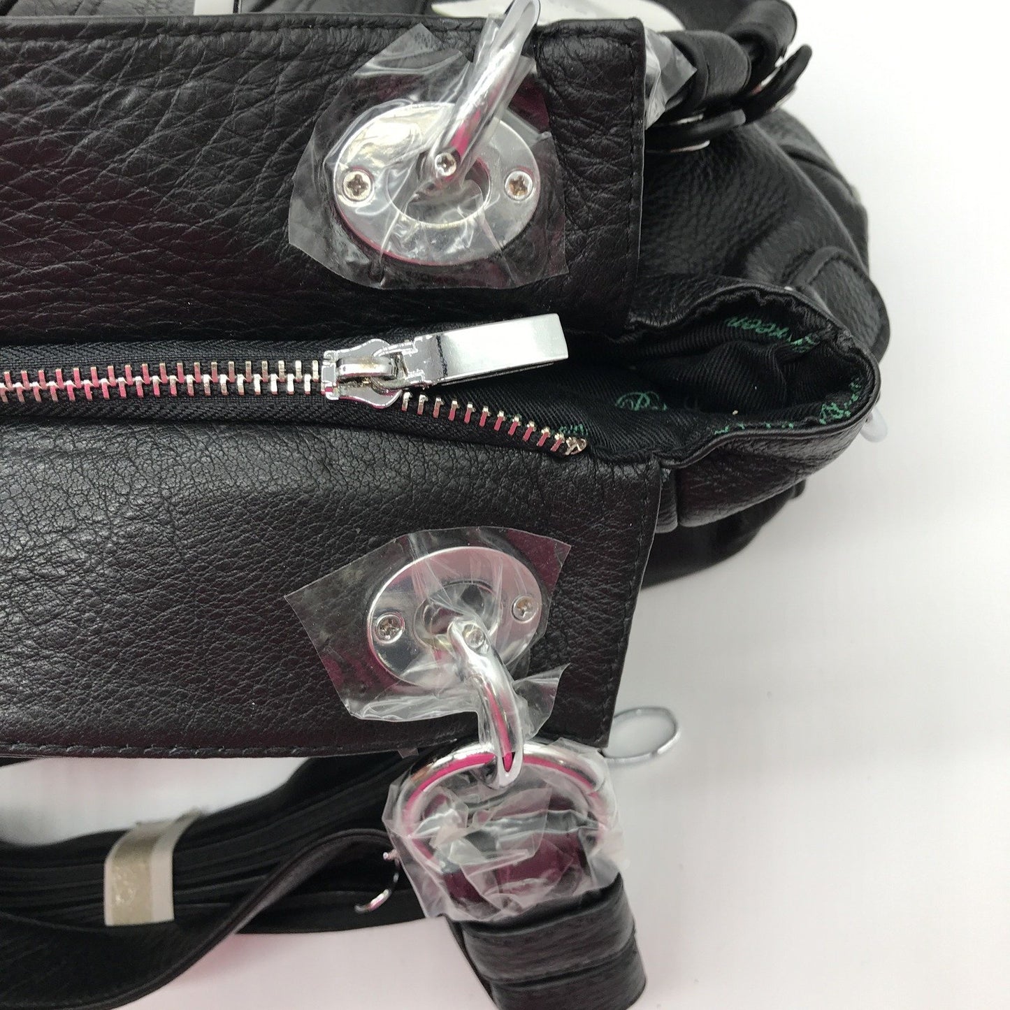 Poppy Green Leather Handbag Tote Bag Shoulder Unisex Black Purse NEW