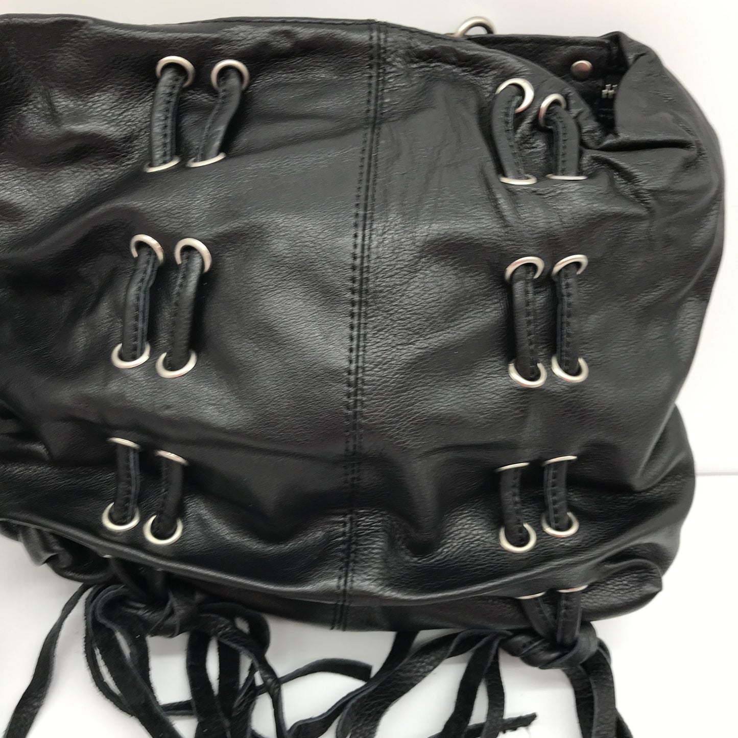 Poppy Green Genuine Leather Zip Up Black Bag With Tassels NEW