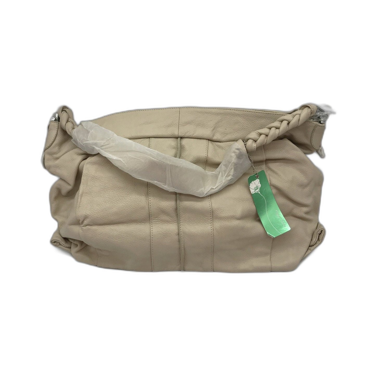 Poppy Green Braided Strap Leather Hobo Bag Beige Unisex Handbag NEW