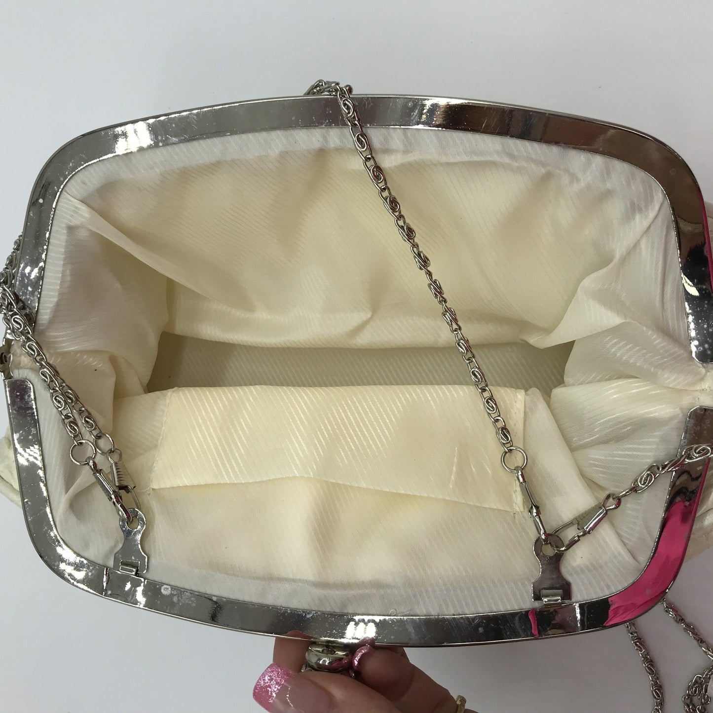Ex-Display Fashion Wholesale Rhinestone Clutch Bag with Chain Strap Beige