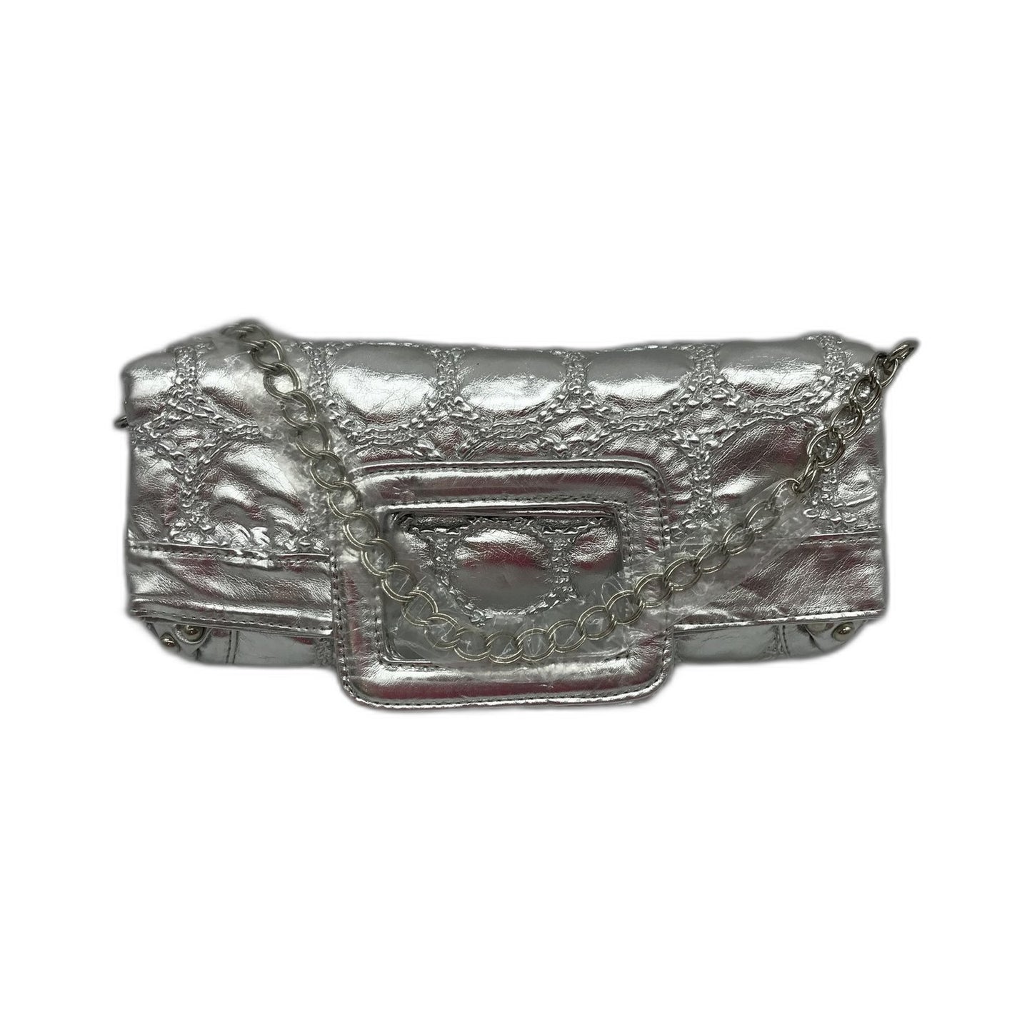 Metallic Faux Leather Chain Strap Handbag Women's Silver Shoulder Bag NEW