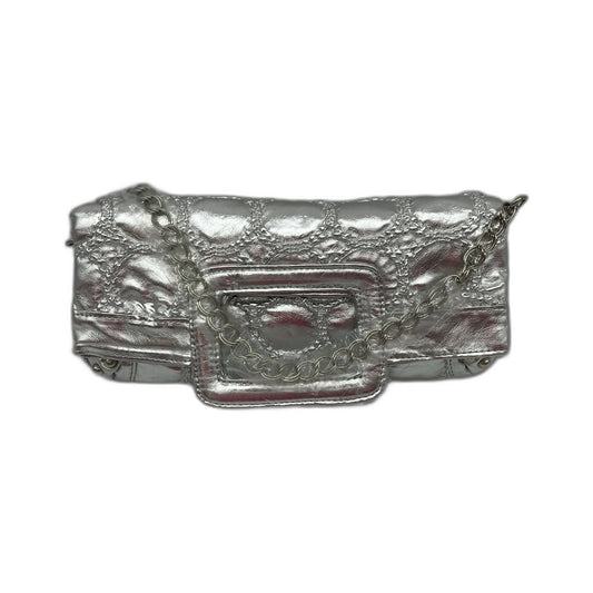 Metallic Faux Leather Chain Strap Handbag Women's Silver Shoulder Bag NEW