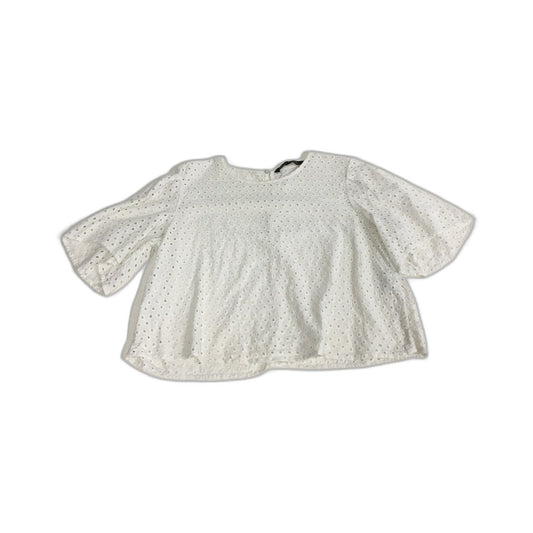 Zara Womens Eyelet Embroidered Puff Sleeve White Blouse - Size L