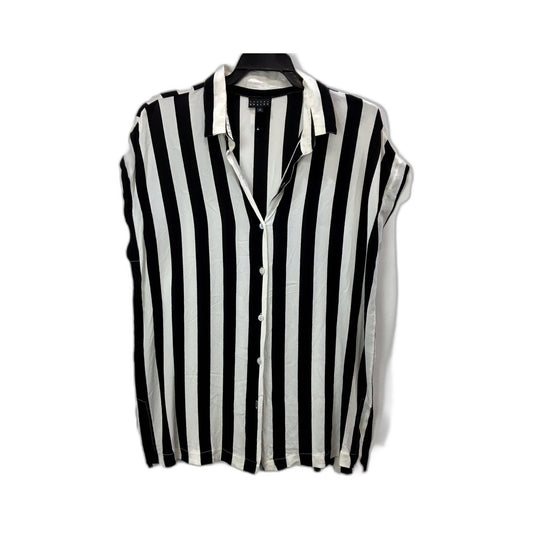 Sandra Soulos Womens Button-Down Shirt Black and White Striped Size 14