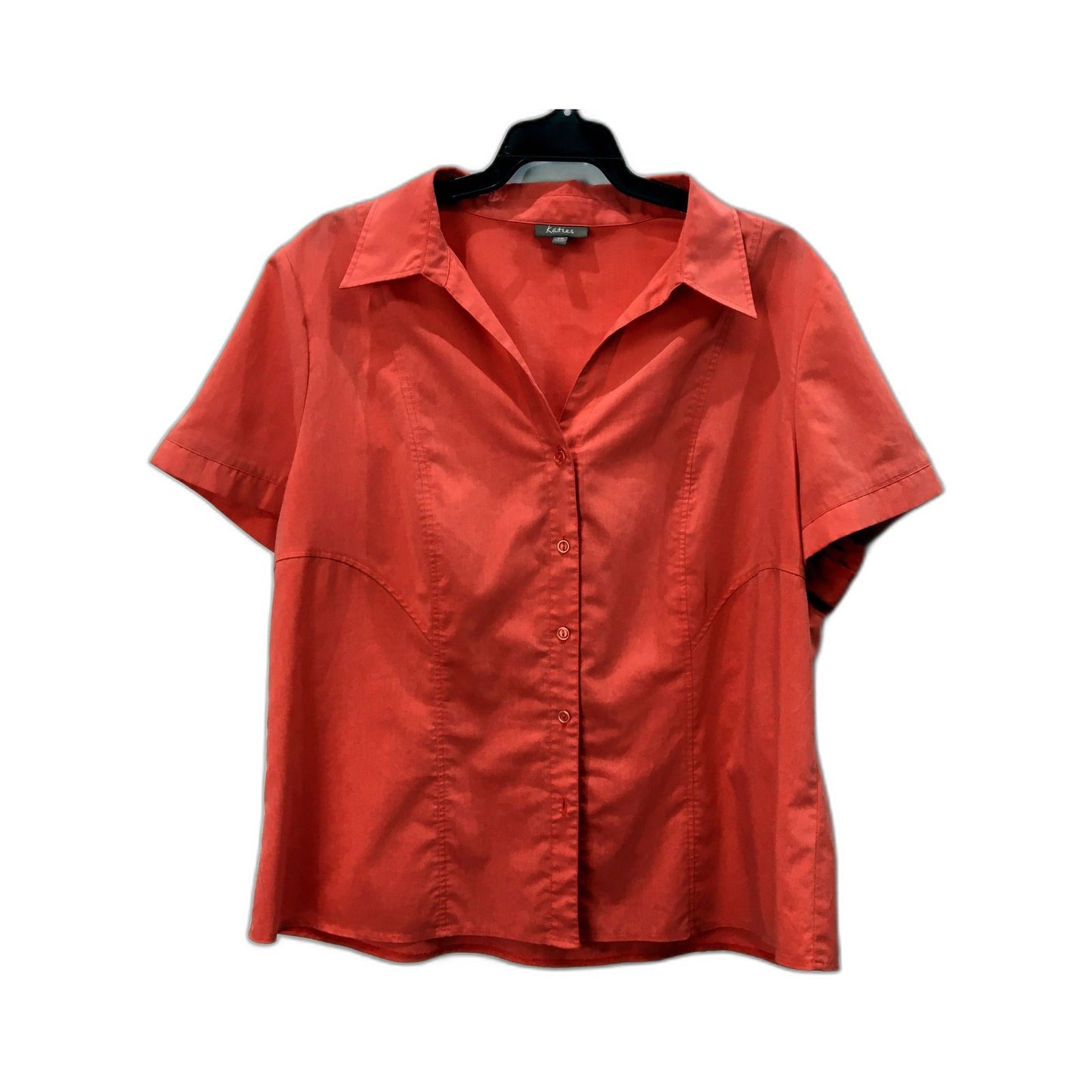Katies Womens Button-Down Blouse Short Sleeve Cotton Red Size 20
