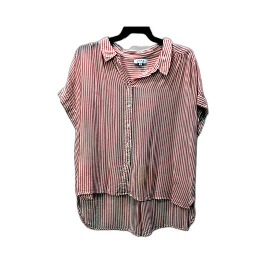 Grab Womens Striped Button-Down Shirt Red and White Short Sleeve Sz 16