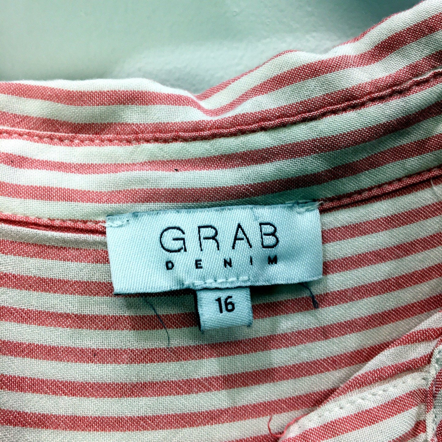 Grab Womens Striped Button-Down Shirt Red and White Short Sleeve Sz 16