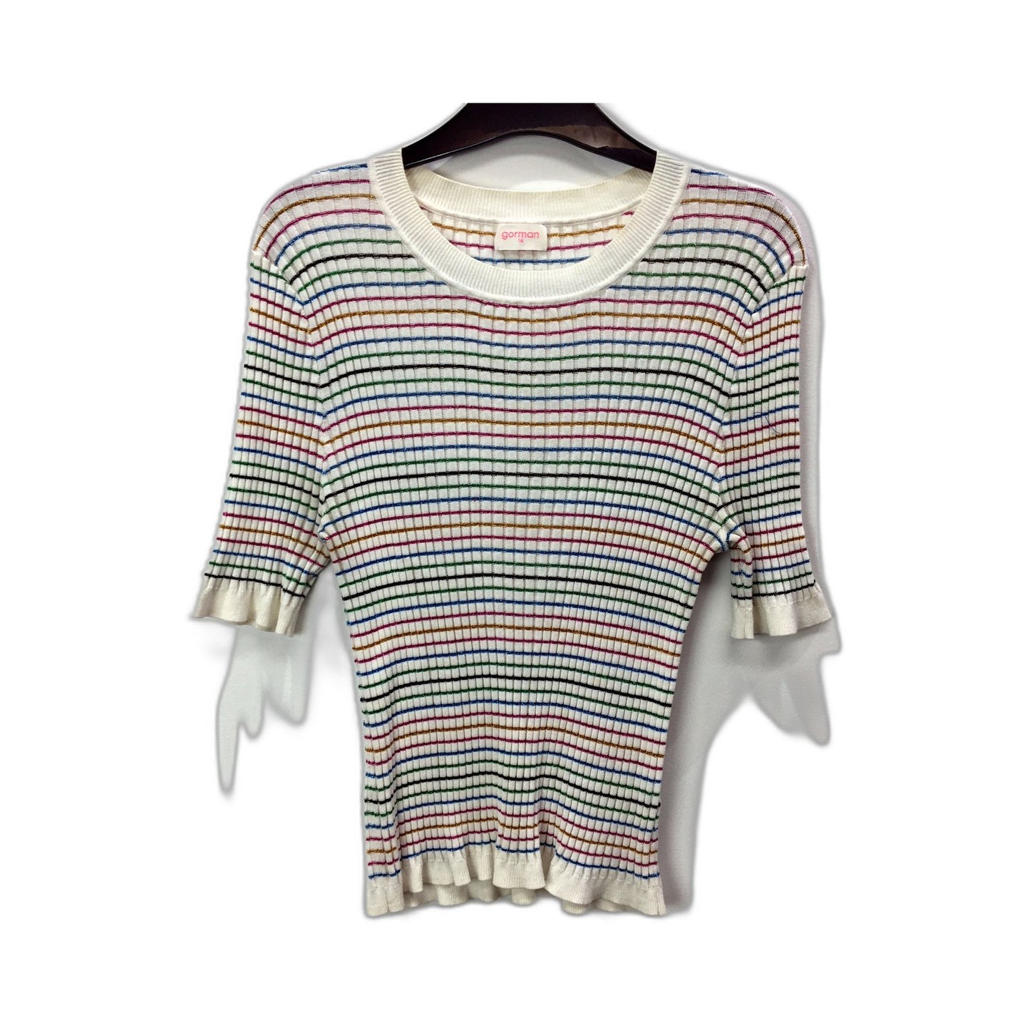 Gorman Womens Striped Pullover Sweater Ribbed Trim Cotton Blend Size 14