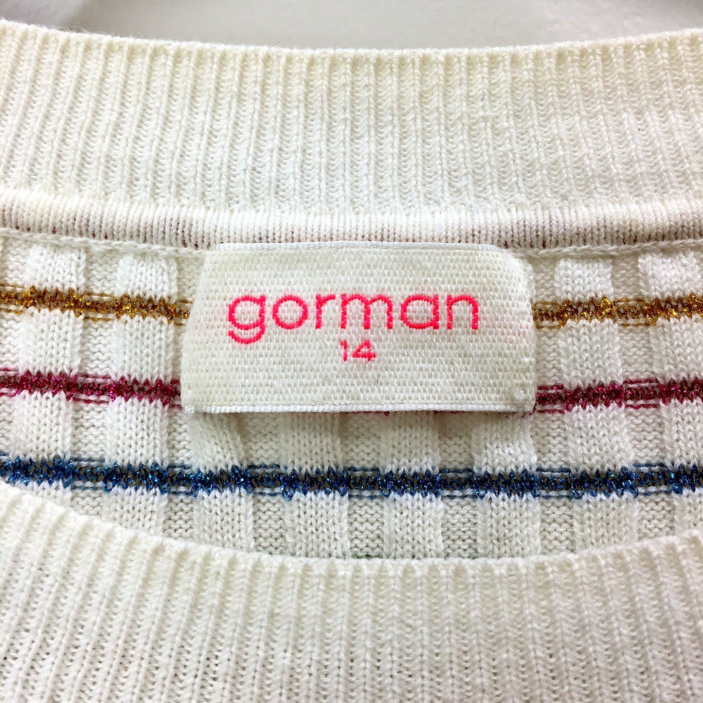 Gorman Womens Striped Pullover Sweater Ribbed Trim Cotton Blend Size 14