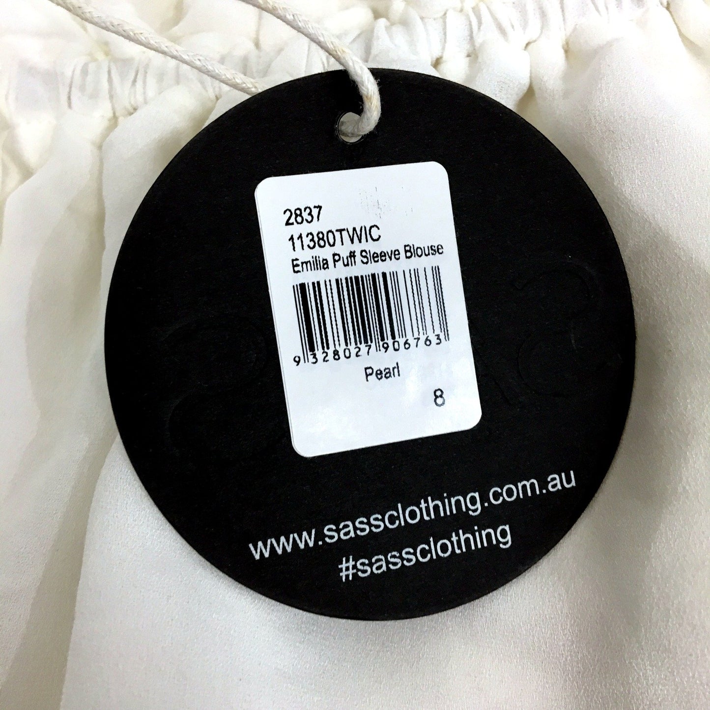 Sass Womens Emilia Puff Sleeve Blouse in Pearl White, Size 8 NEW