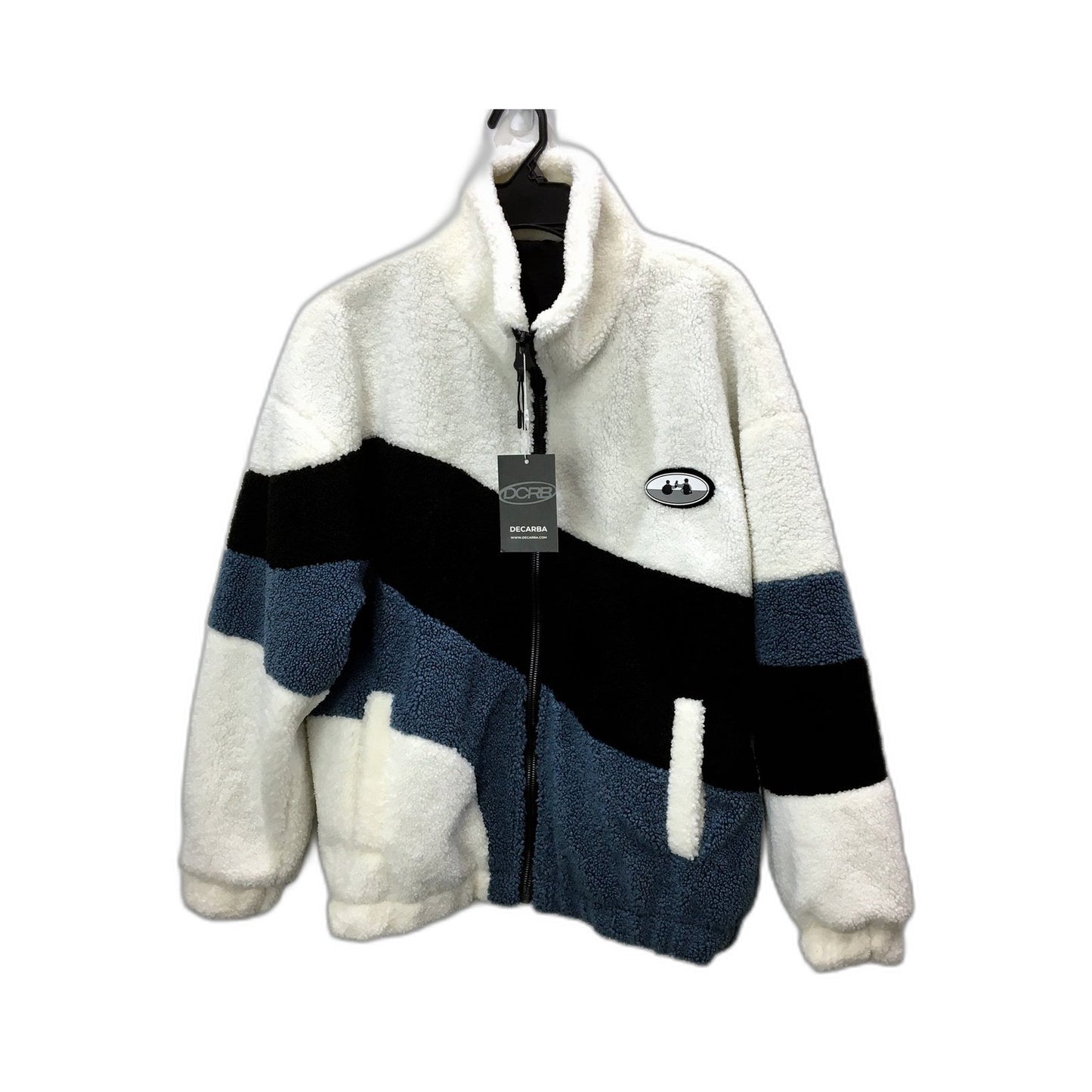 Decarba Unisex Colorblock Zip-Up Jacket Fleece Fuzzy Warm Multi Color Size L NEW