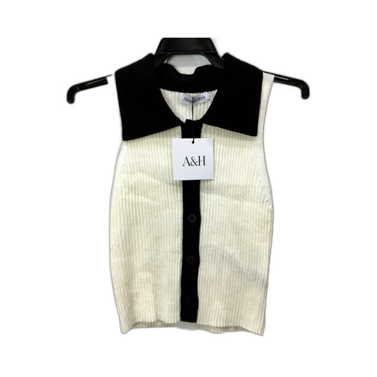 Atmos&Here Womens Serena Knit Polo Top Ribbed Cream with Black Trim Size 8 NEW