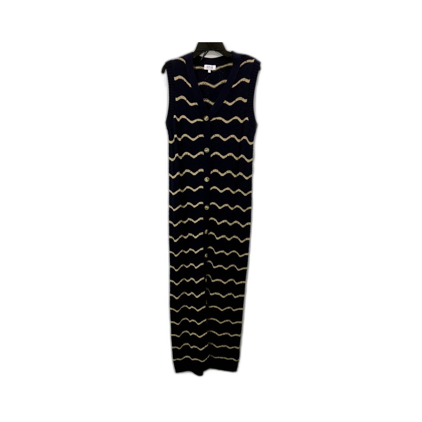 Grab Denim Womens Knit Dress Navy and Beige Wave Pattern Cotton Size S NEW