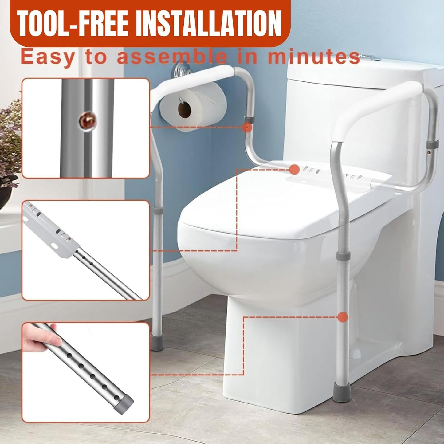 Adjustable Toilet Safety Rails for Elderly with Easy DIY Installation - NEW