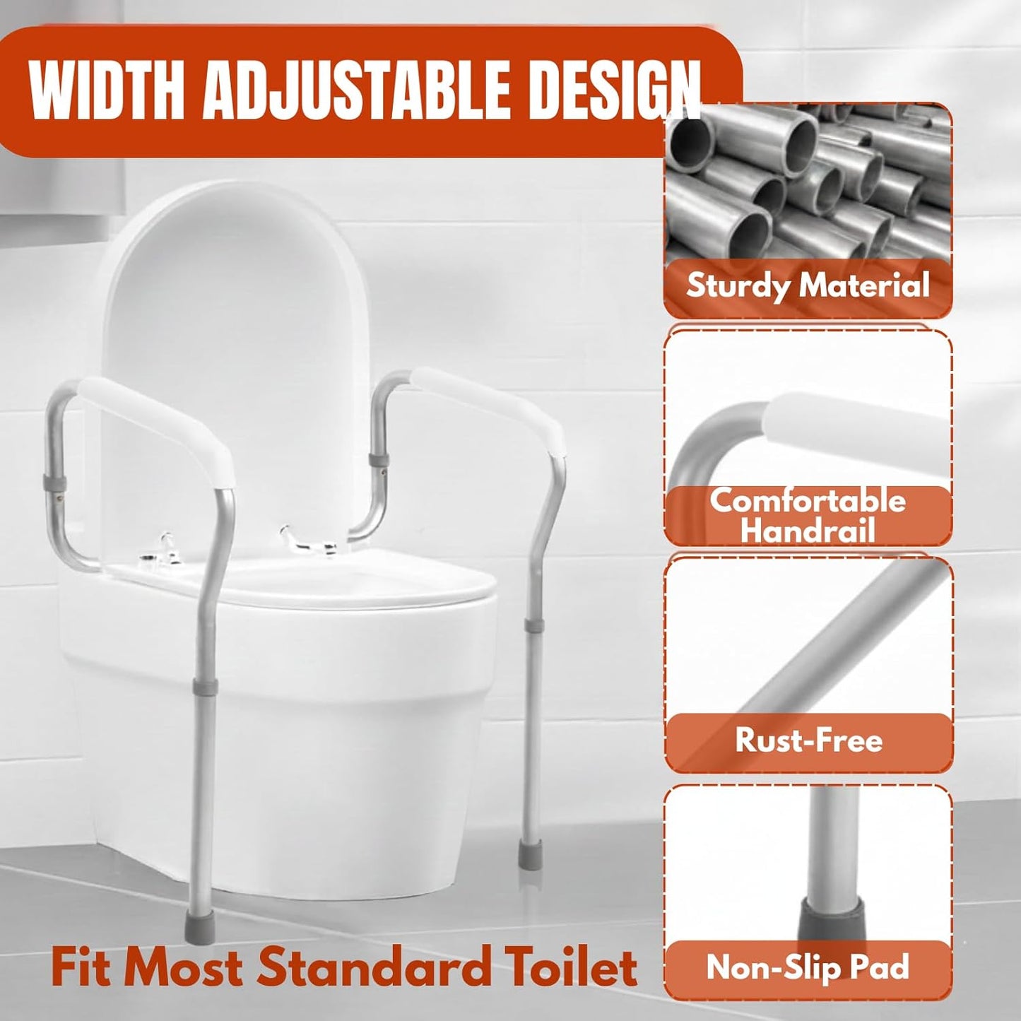 Adjustable Toilet Safety Rails for Elderly with Easy DIY Installation - NEW