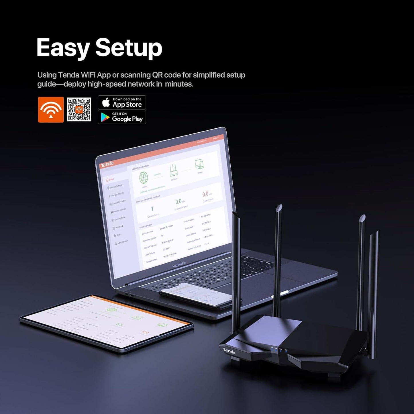 Tenda AC1200 Routers Dual Band Wireless Internet Router 4 x 100Mbps Fast NEW