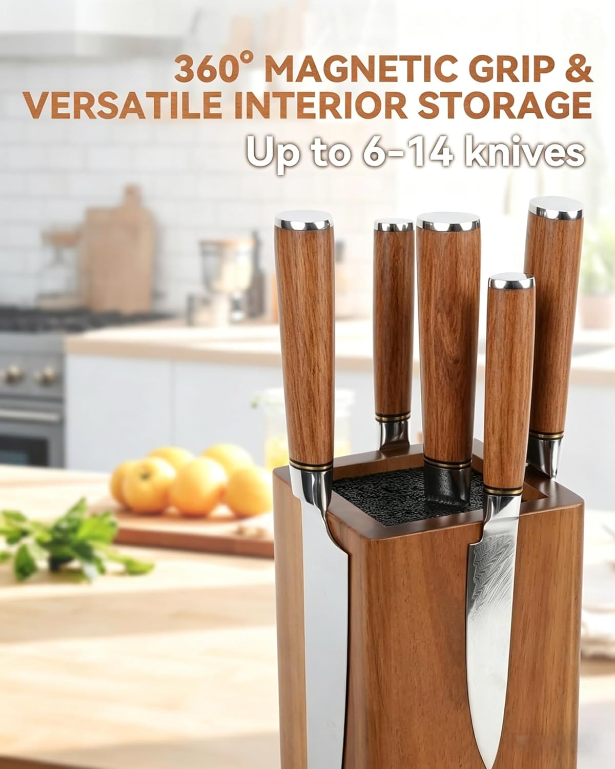 KUCHEASY 360° Rotating Wooden Knife Holder Universal Block Storage Brown NEW