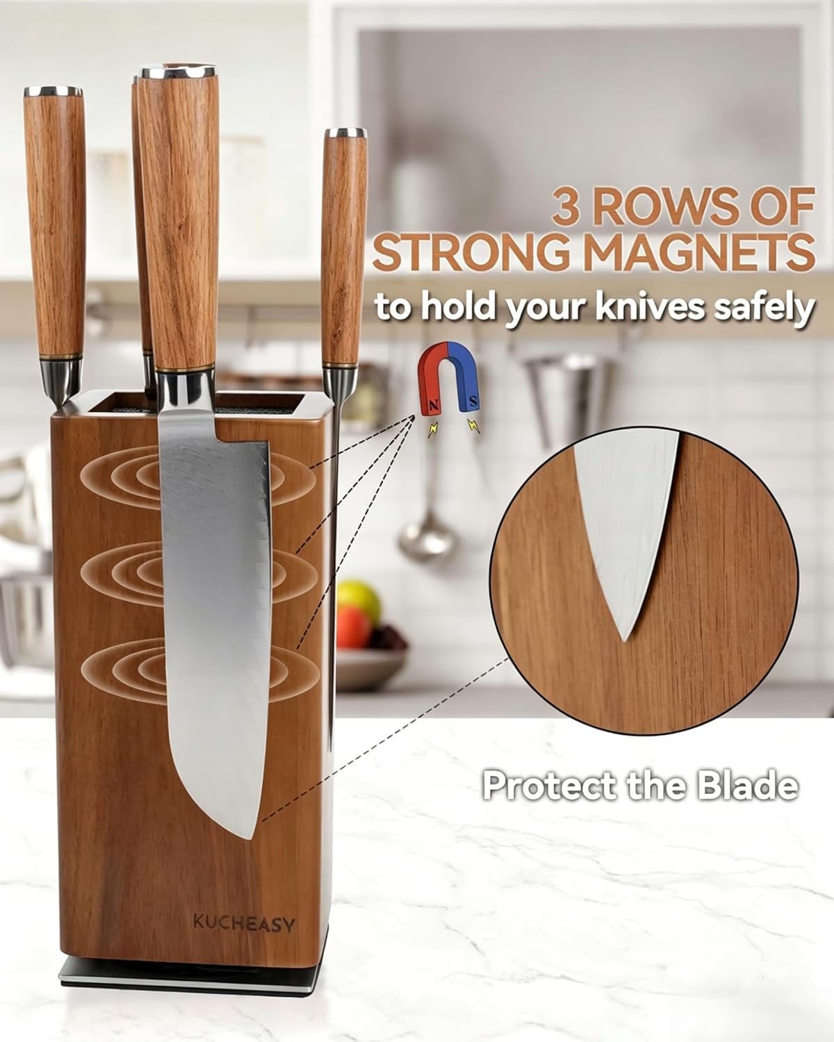 KUCHEASY 360° Rotating Wooden Knife Holder Universal Block Storage Brown NEW