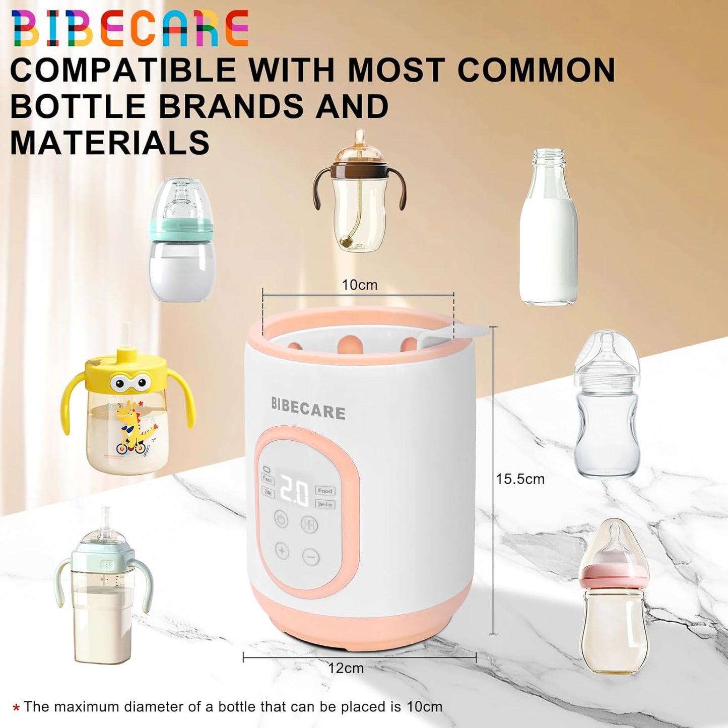 BIBECARE Baby Fast Bottle Warmer for Breastmilk & Formula with Timer Pink NEW