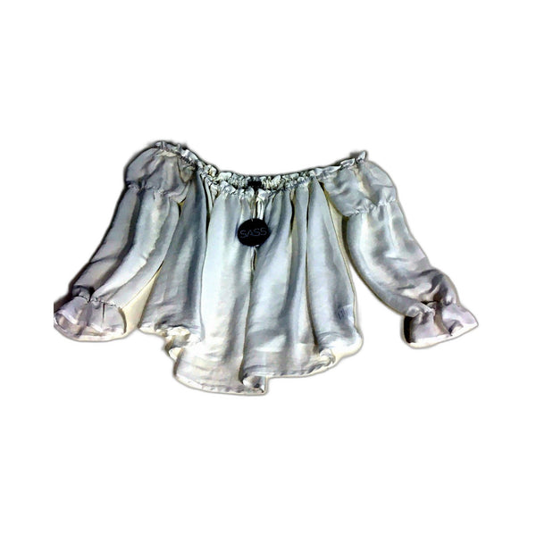 Sass Womens Emilia Puff Sleeve Blouse in Pearl White, Size 8 NEW