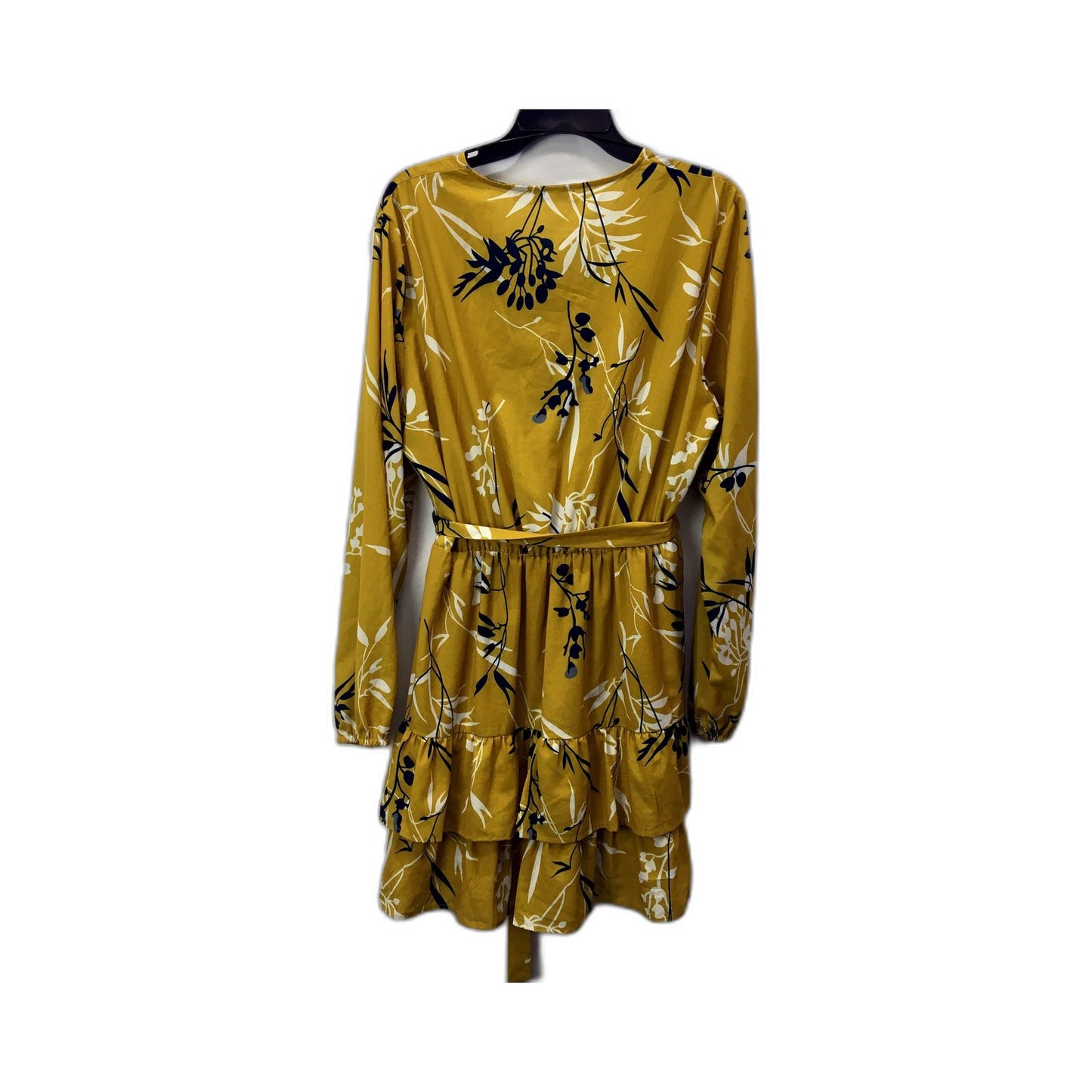 Corraine Womens Floral Print Belted Dress Navy Blue and Yellow Size 16