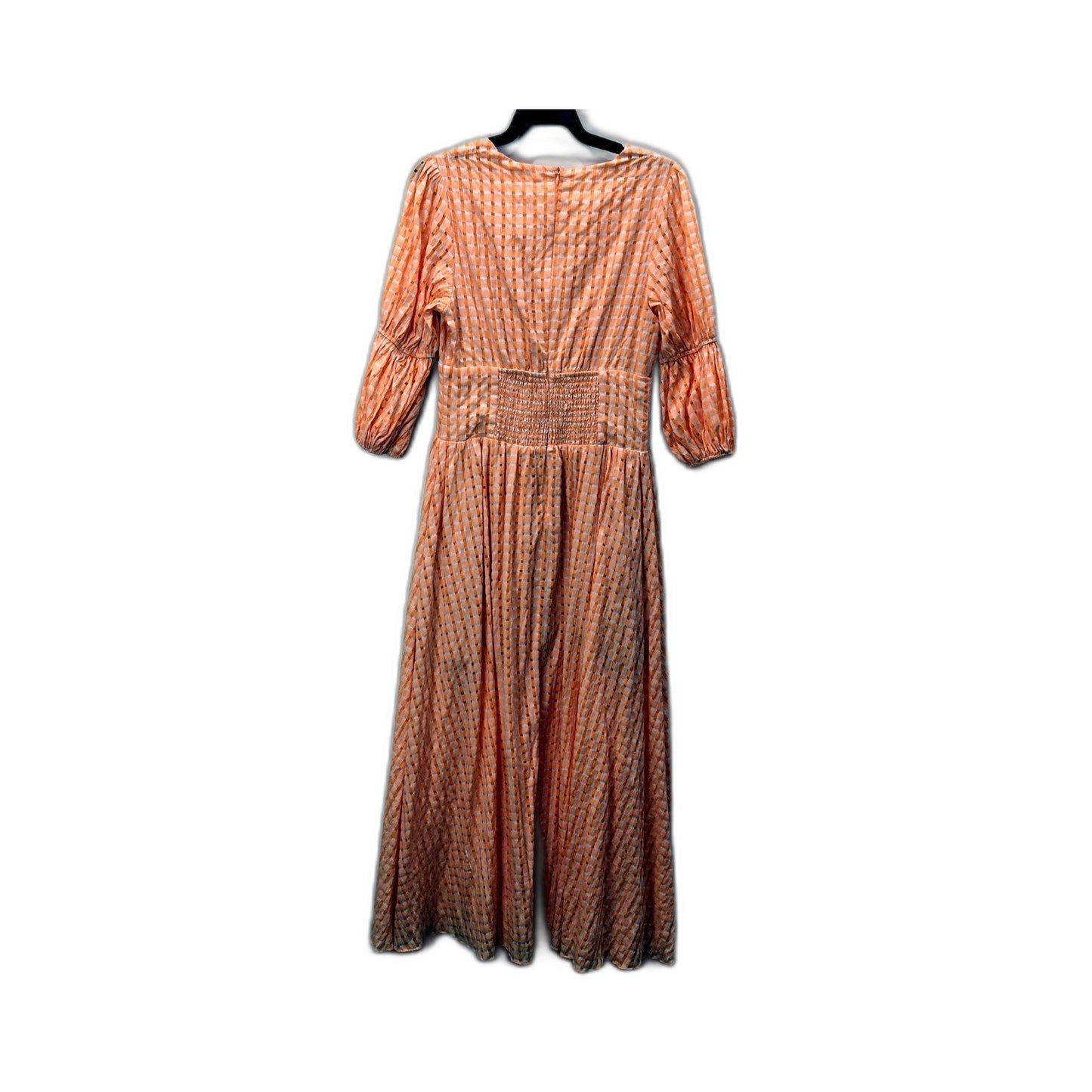 Pearl & Sea Womens Orange and White Gingham Midi Dress Puff Sleeve Sz 10