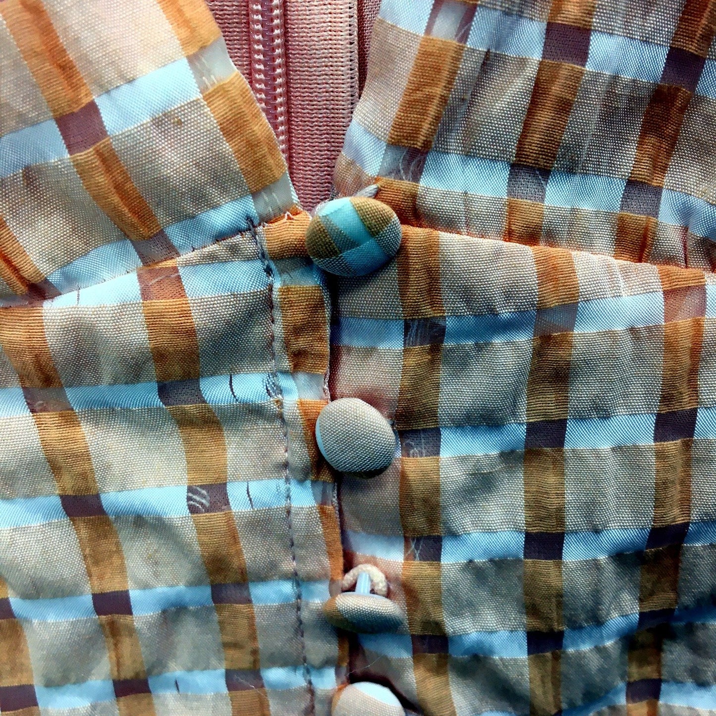 Pearl & Sea Womens Orange and White Gingham Midi Dress Puff Sleeve Sz 10