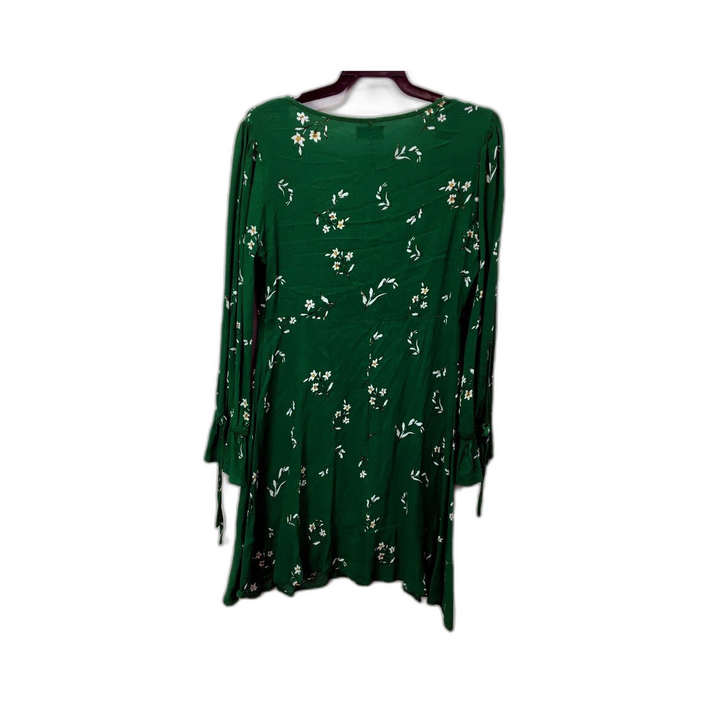 Dotti Womens Floral Print Dress Green Ruched Waist Bell Sleeve Size 10