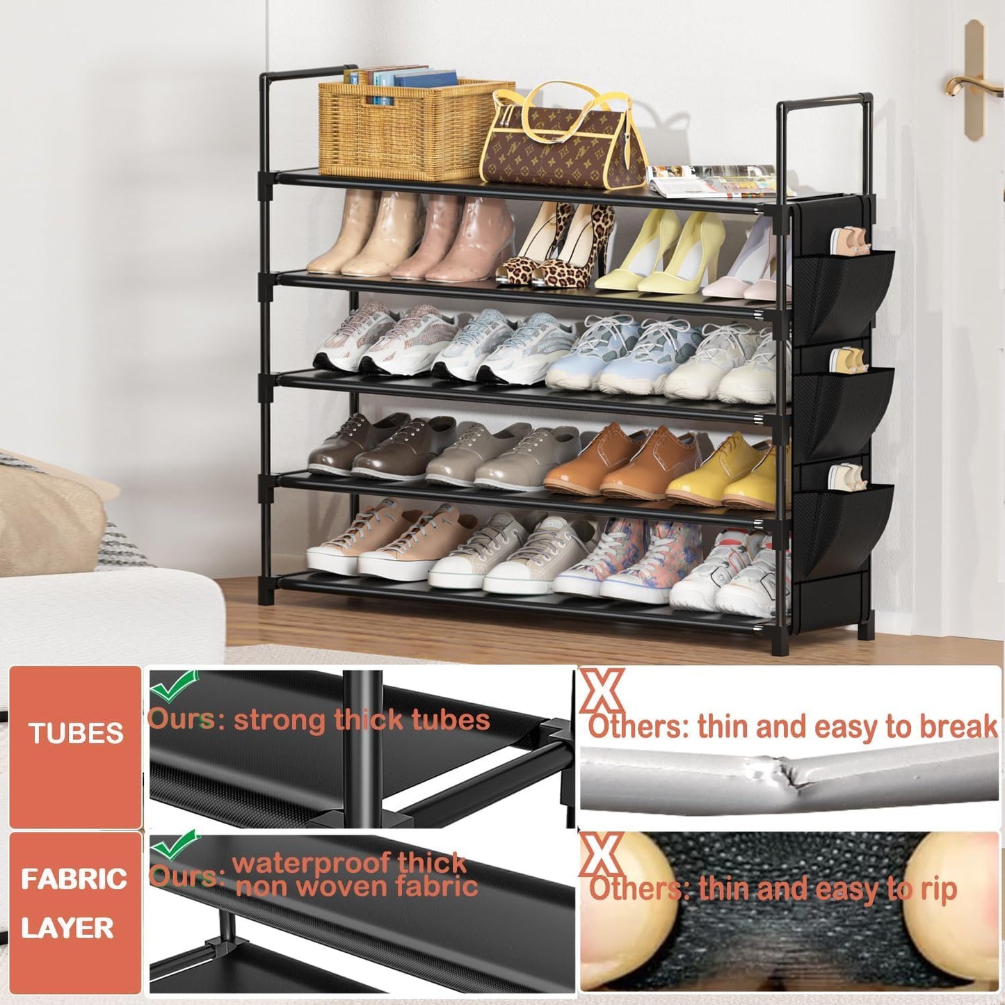 OYREL 5 Tier Free Standing Shoe Organizer Rack Storage 20-25 Pairs Black DEMO