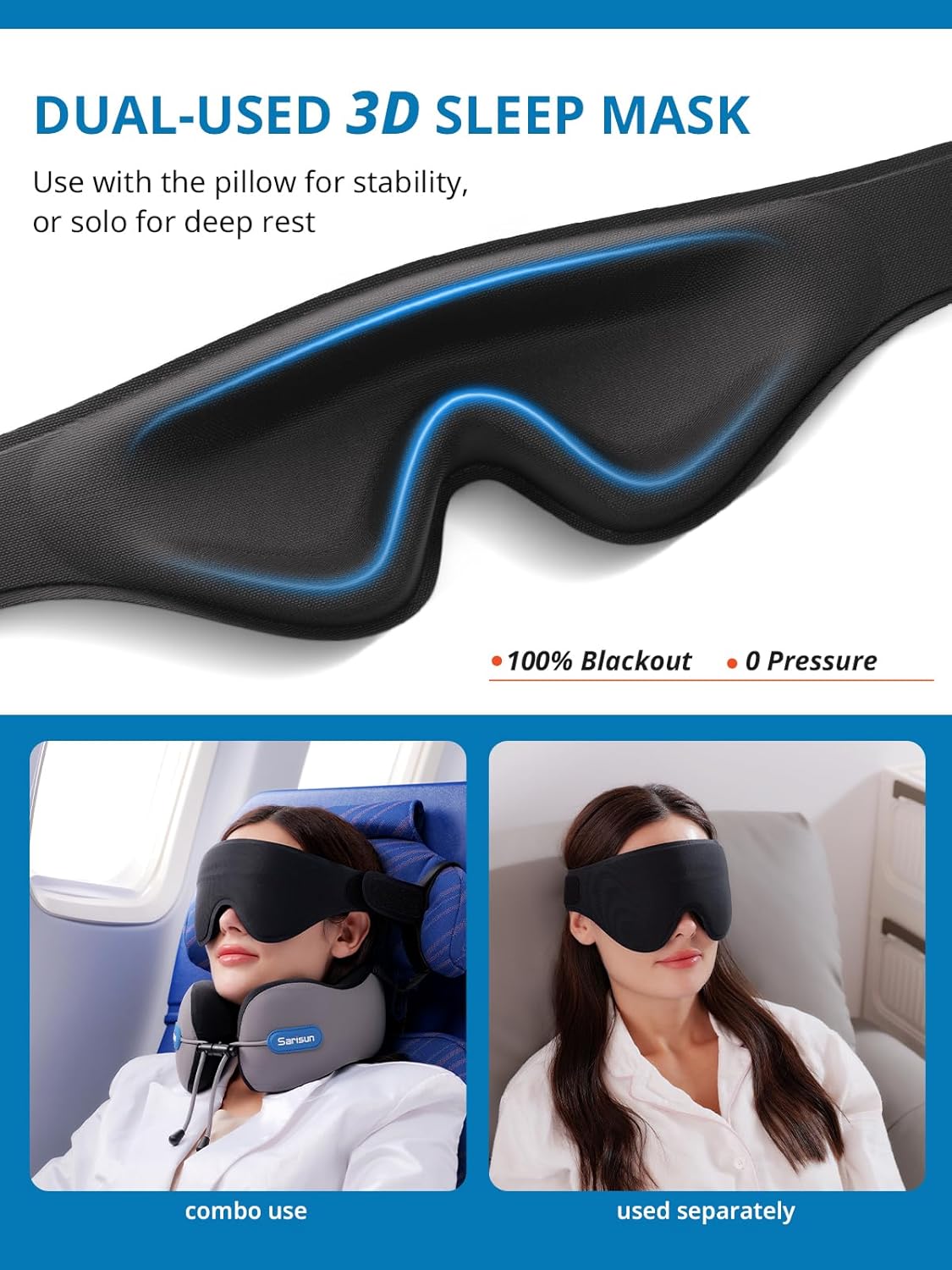 SARISUN Neck Support Travel Pillow with Strap Comfortable Memory Foam Grey