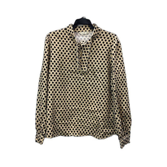 Dushu Womens Polka Dot Button Up Casual Blouse Shirt Beige/Black Size XXL